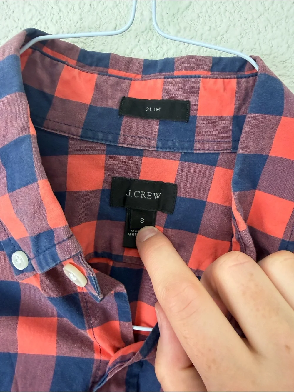 J. Crew Orange and Navy Check Button-Down Shirt Sz Small Slim Fit